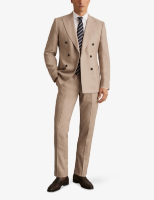 Reiss Mens Venus Slim-fit Straight-leg Wool-blend Trousers Oatmeal Brown In Neutral
