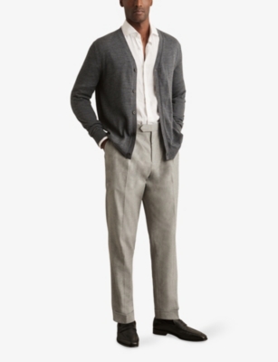 REISS: Complex Side-Adjuster Tapered-Leg Woven Trousers