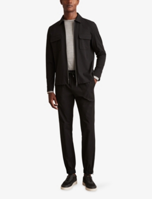 Reiss Mens Black Climb Drawstring-waist Tapered-leg Stretch-woven Trousers In Black