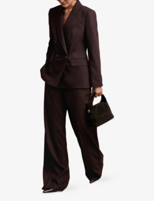 Reiss Womens Aubergine Solene Wide-leg High-rise Stretch Wool-blend Trousers In Burgundy