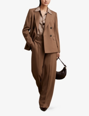 Reiss Womens Tan Solene Wide-leg High-rise Stretch Wool-blend Trousers In Brown