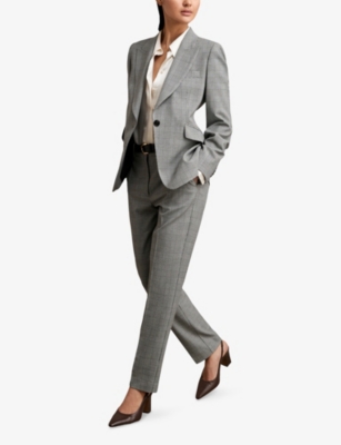 Reiss Womens Grey Brooklyn Checked Slim-fit Woven Trousers In Gray