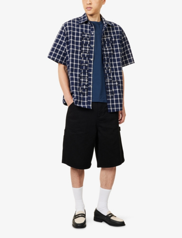 Check-Print Short-Sleeves Cotton-Poplin Shirt