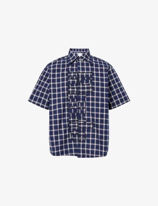 Check-Print Short-Sleeves Cotton-Poplin Shirt