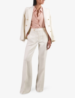 Reiss Womens White Lily Flared-leg Stretch Wool-blend Trousers In White