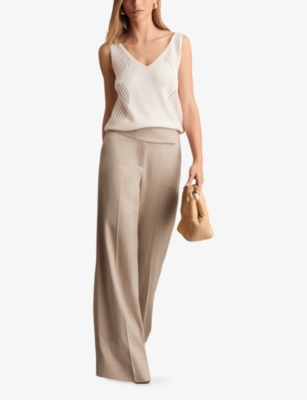 REISS: Delilah Wide-Leg High-Rise Cotton Trousers