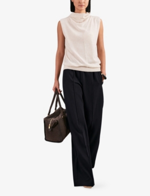 Reiss Womens Navy Robyn Elasticated-waist Wide-leg Stretch-woven Trousers In Black