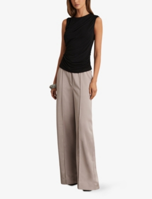 REISS: Elsie Elasticated-Waist Wide-Leg Satin Trousers