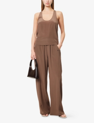 Represent Womens Mirage Wide-leg Silk Jogging Bottoms Coffee Quartz