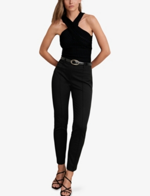 Reiss Womens Black Norla Tapered-leg Stretch-woven Trousers In Black