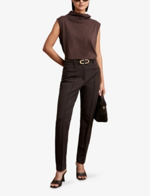 Reiss Womens Chocolate Brown Norla Tapered-leg Stretch-woven Trousers In Brown