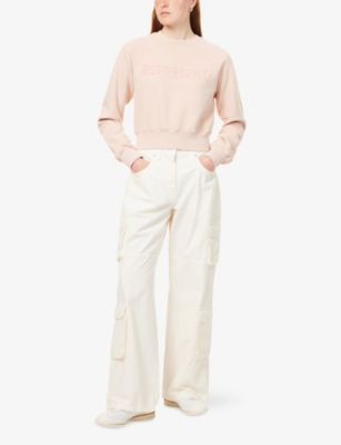 Represent Womens Fly Cropped Cotton Sweatshirt Rose Quartz Xs