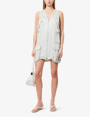 Represent Womens Adrenaline V-neck Woven Mini Dress Basil