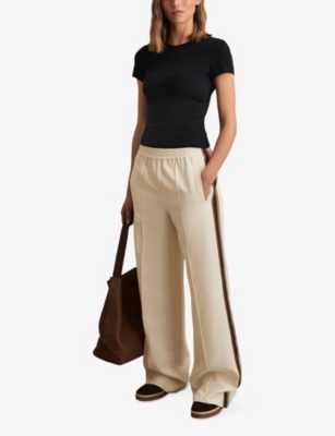 Reiss Womens Cream Robyn Side-stripe Wide-leg Stretch-woven Trousers In White