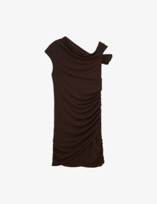 Reiss Womens Ceres Off-shoulder Ruched Stretch-jersey Mini Dress Chocolate Brown In Brown
