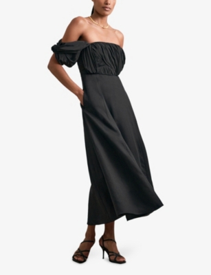 Reiss Womens Black Frankie Ruched-bodice Woven Midi Dress In Black