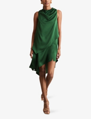 REISS: Eloise Drape-Neck Sleeveless Satin Mini Dress