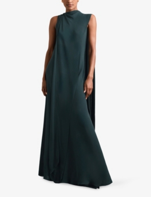 Reiss Womens Teal Green Cape-back Sleeveless Stretch-woven Maxi Dress In Green