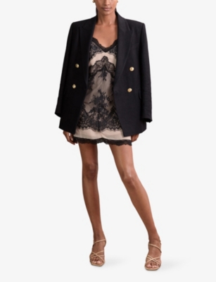 REISS: Dahlia Lace-Embroidered Satin Mini Dress