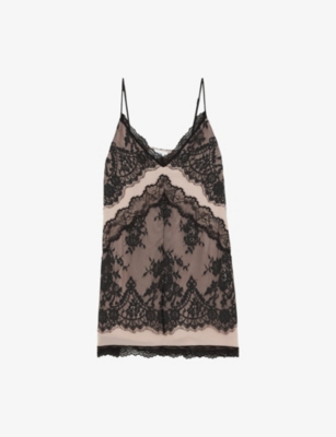 REISS: Dahlia Lace-Embroidered Satin Mini Dress