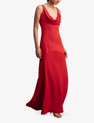 Reiss Red Cowl-neck Sleeveless Maxi Dress In Red