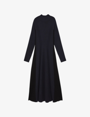 Reiss Womens Navy Black Zaya Mock-neck Stretch-knit Midi Dress Xs In Black