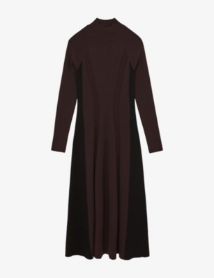 Reiss Womens Plum Purple Black Zaya Mock-neck Stretch-knit Midi Dress In Black