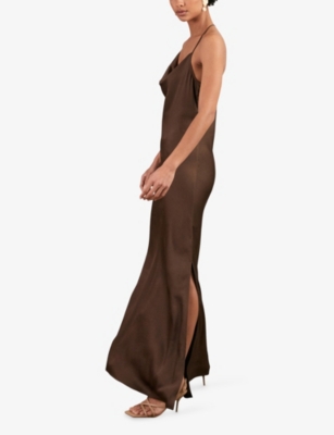 Reiss Womens Chocolate Brown Maisley Cowl-neck Satin Maxi Dress In Brown