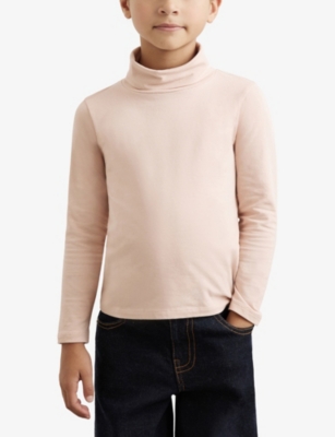 Reiss Rose Pink Cotton-jersey Roll-neck Top With Stretch In Pink