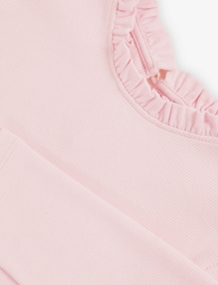Reiss Pink Flora Ruffle-neck Cotton-jersey Top In Pink