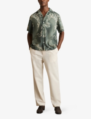 REISS: Marble Cuban-Collar Relaxed-Fit Woven Shirt