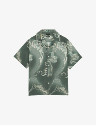 REISS: Marble Cuban-Collar Relaxed-Fit Woven Shirt