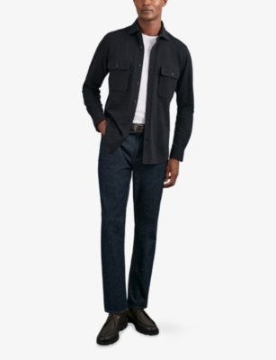 Reiss Mens Forsithe Twin-pocket Regular-fit Cotton-blend Overshirt Navy In Black