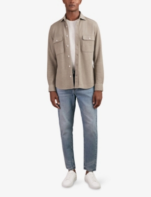 Reiss Oatmeal Brown Melange Forsithe Textured Twin Pocket Cotton Blend Overshirt In Brown