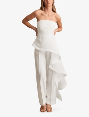 Reiss Womens Ivory Rhiannon Strapless Silk Jumpsuit In White