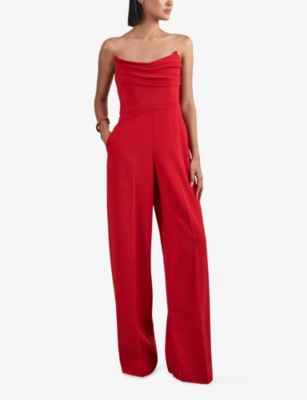 Reiss Womens Red Premier Strapless Stretch-woven Jumpsuit In Red