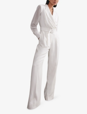 Reiss Womens Ivory Flora Sheer-sleeve Long-sleeve Woven Jumpsuit In White