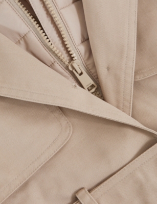 Reiss Stone Astrid Detachable-hood Cotton Blend Trench Coat 3 In Brown