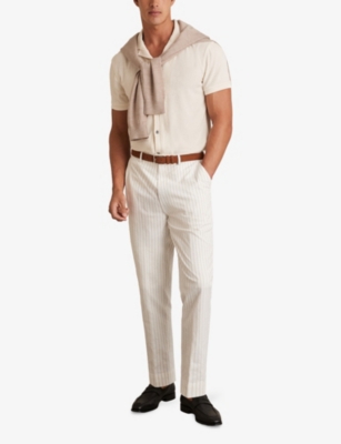 Reiss Mens White Eden Cuban-collar Short-sleeve Towelling Shirt Xl