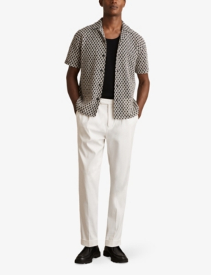 Reiss Mens Sterling Open-crochet Cotton-blend Shirt Navy White Xxl In Black