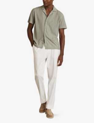 Reiss Mens Sage White Max Textured-stripe Stretch-woven Shirt Xxl In Green
