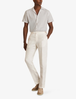 Reiss Mens White Soft Blue Max Textured-stripe Stretch-woven Shirt Xxl In White