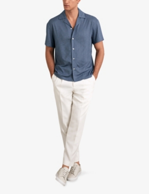 Reiss Mens Airforce Blue Ando Cuban-collar Jacquard Stretch-woven Shirt Xs In Blue