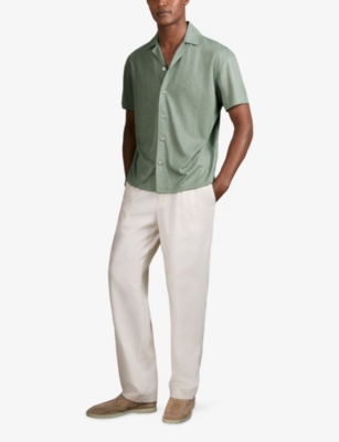 REISS: Ando Cuban-Collar Jacquard Stretch-Woven Shirt
