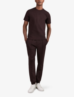 Reiss Mens Cherry Red Premier Drawstring-waist Regular-fit Stretch-jersey Jogging Bottoms In Brown
