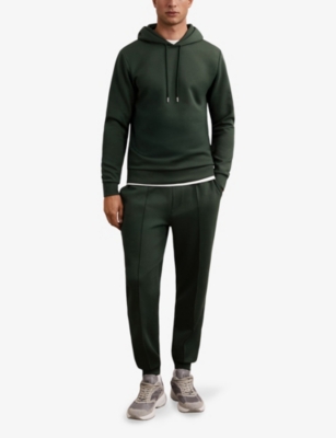 Reiss Mens Dark Sage Green Fabien Regular-fit Double-knit Stretch-jersey Hoody In Green