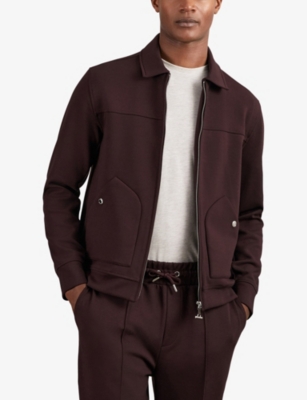 Reiss Mens Cherry Red Newland Zip-up Regular-fit Stretch-jersey Overshirt In Burgundy
