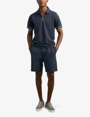 Reiss Mens Airforce Blue Zain Short-sleeved Stretch-woven Polo Shirt Xxl In Blue