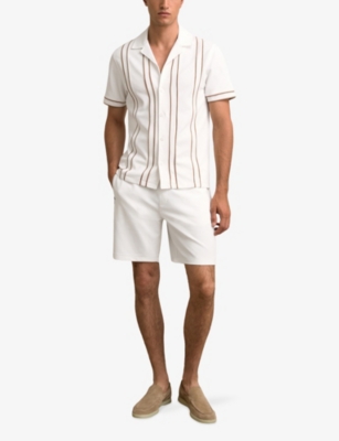 Reiss Mens White Angus Textured Stretch-woven Shorts Xl In White