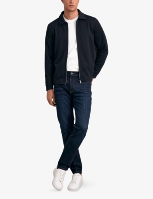 Reiss Mens Navy Bailey Regular-fit Zip-up Stretch-jersey Shirt Xs In Black